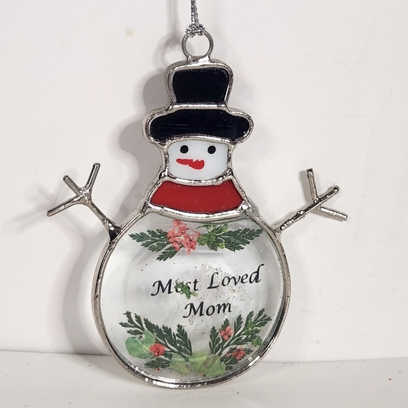 HAND NADE BEADED CHRISTMAS BELL ORNAMENT AND GLASS MOST LOVED MOM ORNAMENT - Picture 2 of 7